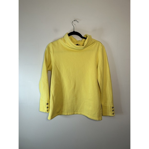 Talbots Pullover Sweatshirt Cowl Neck Yellow Buttons Long Sleeve Size PS - Picture 2 of 11